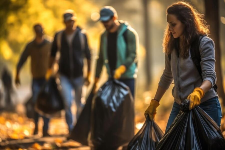 A girl implementing waste management practices